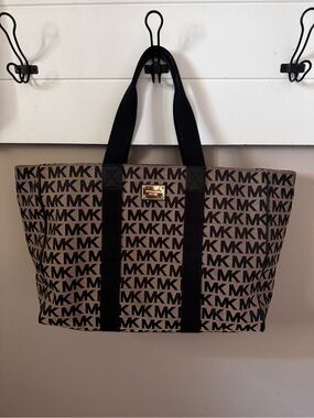 Michael Kors Brown and Black MK Logo Canvas Weekender Bag